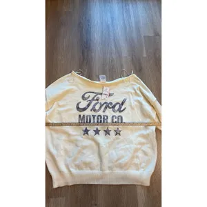 Ford Motor Co Graphic Sweater Off Shoulder American Flag Patch White XXL thumbnail 6