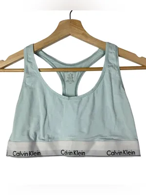 Calvin Klein Light Blue Logo Band Racerback Sports Bra L thumbnail 2