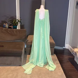 Women’s Full Length Sleeveless Green Chiffon Dress Long Flowing Panels Size 14 thumbnail 5