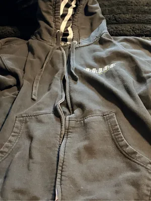 Black Zip Hoodie with Striped Hood Lining and Small Chest Logo thumbnail 6