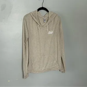 Barbell Workout Lightweight Hoodie Womens Large Beige Gym Pullover thumbnail 3