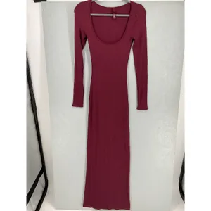SKIMS Women Maxi Dress Burgundy Ribbed Soft Lounge Scoop Neck S thumbnail 2