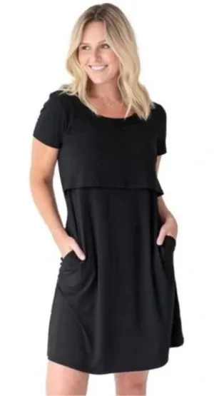 Kindred Bravely Eleanora Bamboo Maternity Nursing Dress Women's Size Small Black thumbnail 1