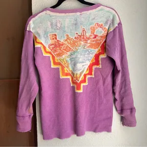 Vintage 70s 80s purple batik thermal top Size Small thumbnail 4