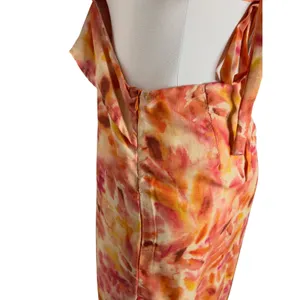 Micas Floral Ruffle Cut Out Maxi Dress Orange Pink Watercolor Size M NWT thumbnail 10