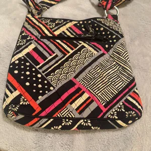 Vera Bradley Northern Stripes Crossbody Bag Quilted‎ Black White Pink thumbnail 3