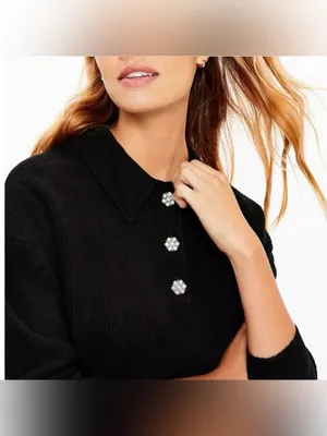 Loft Jewel Button‎ Polo Sweater in black NWT SIZE small thumbnail 2