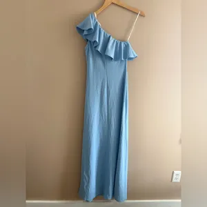 Lulus Last Forever Powder Blue One-Shoulder Ruffle Maxi Dress Size Small Formal thumbnail 6