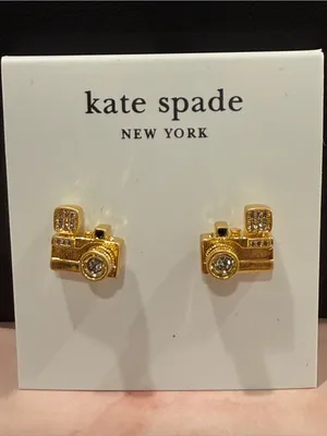 kate spade |♠️| Gold Plated & Pave Crystal Camera Stud Earrings ONLY | Small thumbnail 1