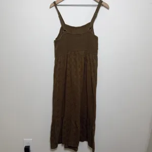VTG Women Eyelet Maxi Dress XL Green Cotton Button Front Goblin Cottagecore Boho thumbnail 4