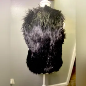 Abercrombie & Fitch Women's Black Faux Fur‎ Vest Pockets Satin Lined Size Small thumbnail 3