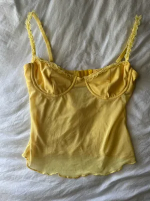 Edikted Mercy Sheer Mesh Bra Top Yellow  — Trendy going out top thumbnail 3