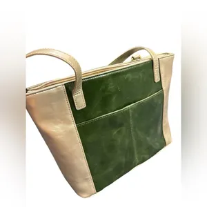 Aurielle Leather Silver & Green Purse Bag‎ Tote thumbnail 3