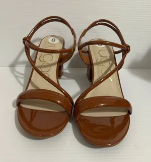Aldo Women’s Brown Patent Strappy Block Heel Sandals Ankle Wrap Size 8 US thumbnail 1