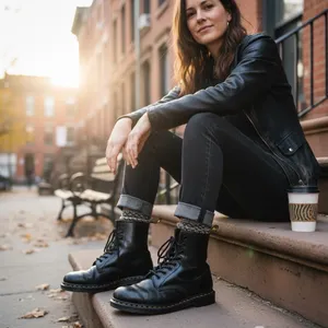Dr. Martens 8-Eye Black Leather Lace-Up Combat Boots UK 6 US Women 8 thumbnail 15