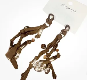 Free People Drop Earrings NWT Women's OS Brown Fabric Mixed Media Boho Charms thumbnail 1
