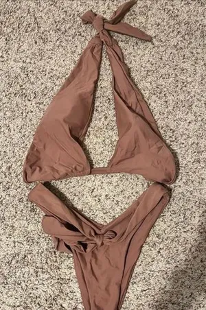 Aurelle Swim Classic Halter Bikini in Mauve Brown - Size Small thumbnail 1