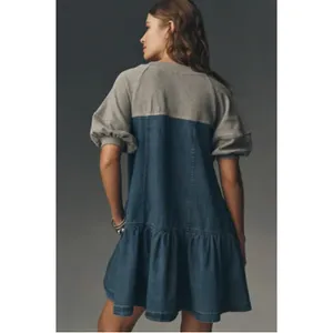 NWT Pilcro Anthropologie Oversized Denim Sweatshirt Twofer Swing Dress Womens XS thumbnail 3