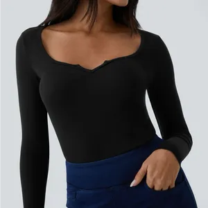 Halara 047HA.- Ribbed Scoop Neck Long Sleeve Slim Casual Top. Size Small thumbnail 1