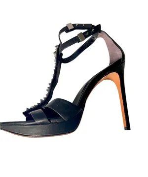 Rachel Roy Black Leather Studded Stiletto Heel Size 8.5 thumbnail 5
