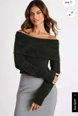 Lulus Ravenna Forest Green Eyelash Knit Off-the-Shoulder Sweater Top thumbnail 1