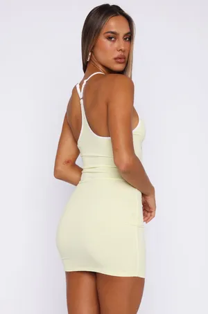 WHITE FOX XS Light Yellow Ribbed Sleeveless Bodycon Mini Dress thumbnail 2