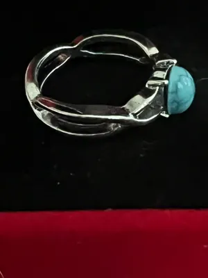Women’s Stainless Steel Silver Aztec Faux Turquoise Embellished Ring Size 7 thumbnail 2