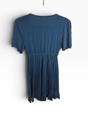 Alya Blue Jersey Knit Short Sleeve Ruffle Wrap Dress thumbnail 2