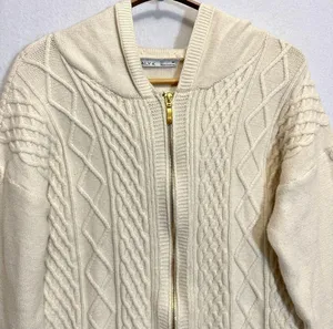 Women’s Cable Knit Jacket Hooded Sweater Zippered Size M thumbnail 2