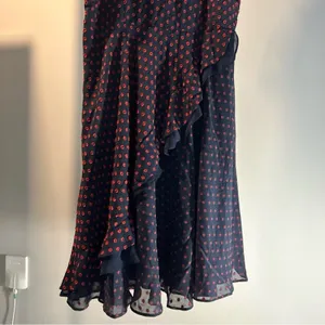 Eva Franco Womens 14‎ Polka Dot Ruffle Fit & Flare Dress Navy Red Keyhole Back thumbnail 5