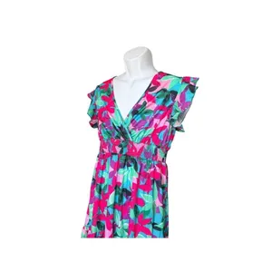 Womens Shein Beautiful Floral Print Cap Sleeve Flutter Boho Maxi Dress - Sz L thumbnail 2