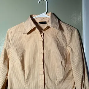 New‎ York & Company Women's Size Small Button Down Shirt Yellow White Pinstripes thumbnail 2