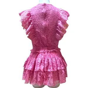 Idem Ditto Layered Lace Romper Mini Dress Pink Small thumbnail 5