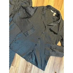 Wm Med Adonna Pajama Set Black White Striped Satin Button‎ Down Sleepwear Retro thumbnail 2
