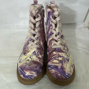 Steve Madden Joliviaa Marbled Combat Ankle Boot Women‎ 5 Purple Side Zipper Snow thumbnail 2
