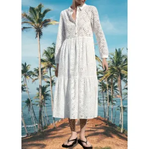 Zara Woman Zw Collection Cutwork Embroidery Eyelet Off White Dress Size S. thumbnail 2