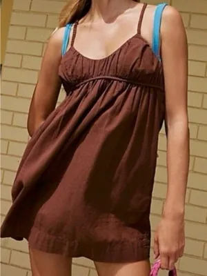 Free People Brown Babydoll Linen Blend Dress thumbnail 1