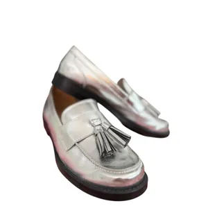 Franco Sarto Metallic Silver Tassel Loafers Size 7.5 thumbnail 2