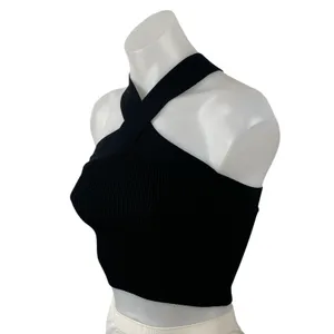 Aritzia Babaton Womens Black Cross Strap Sleeveless Ribbed Knit Crop Top Size XS thumbnail 2