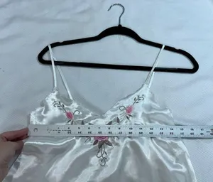 Vintage White Pink Floral Detail Spaghetti Strap Long Nightgown thumbnail 4