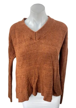 Pact Women's Brown Rib Knit Long Sleeve Pullover Sweatshirt Sweater Top Size S thumbnail 1