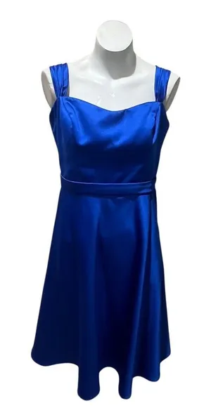 David's Bridal Dress Womens Size 12 Cobalt Blue A-Line Knee Length thumbnail 1