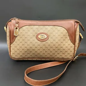 Vintage GUCCI Micro GG Supreme PVC Canvas Brown Leather Trim Shoulder Bag thumbnail 1