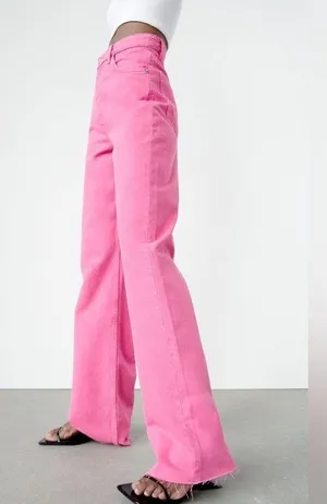 Zara Wide Leg Solid Color Pink Pants thumbnail 1