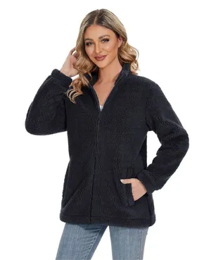 NEW Black Sherpa Jacket Zip Up Fleece Jacket Fuzzy M thumbnail 3