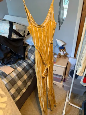 Forever 21 Mustard Yellow & White Striped Spaghetti Strap Jumpsuit thumbnail 2