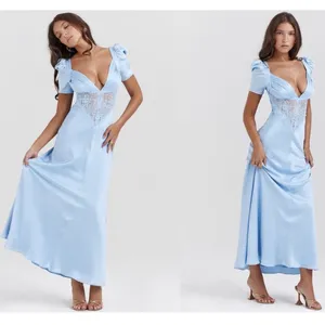HOUSE OF CB 'Rafaela' Soft Blue Pure Silk & Lace Dress NWOT Size S A-C thumbnail 4