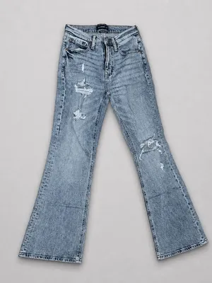 Aeropostale Women's Light Blue Distressed Flare Jeans thumbnail 3