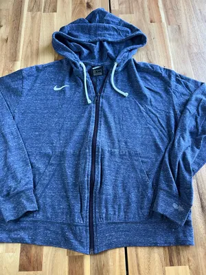Nike Women’s Full Zip Hoodie Blue Speckled Dri Fit Sweatshirt Size L thumbnail 1
