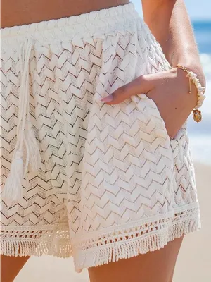 Cupshe Cream Crochet Beach Shorts with Tassel Drawstring thumbnail 5